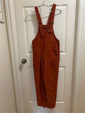 Rust Corduroy Overalls Jumpsuit - Women's Adjustable Straps